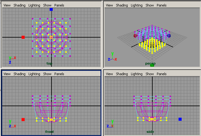 Рис. 13. Деформирование вершин верхнего яруса решетки