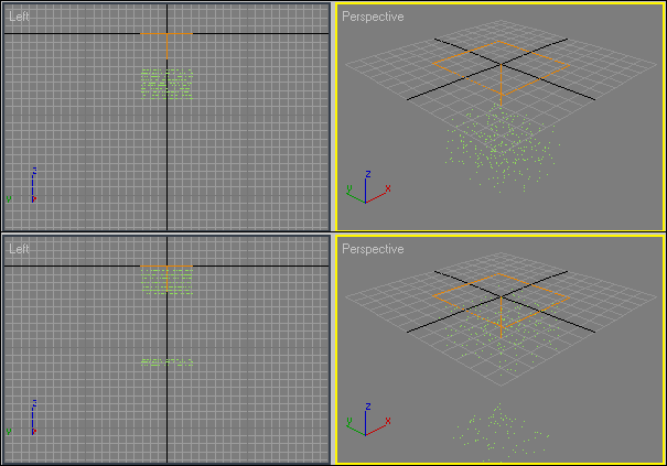 Рис. 10. Вид частиц в 20-м (сверху) и 37-м кадрах