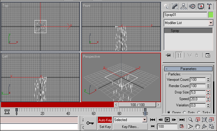 Рис. 7. Создание ключей анимации для параметров DropSize и Speed