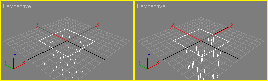 Рис. 8. Вид частиц в 20-м (слева) и 100-м кадрах