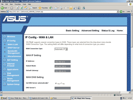 Главное меню программы настройки точек доступа ASUS WL-320gE и WL-320gP