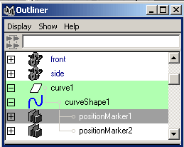 Рис. 4. Окно Outliner с позиционными маркерами