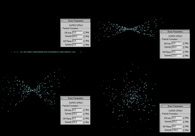 Рис. 11. Влияние значения нижнего параметра Spread на распространение частиц в пространстве