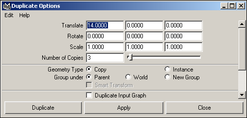 Рис. 18. Настройка параметров окна Duplicate для смещения по оси X