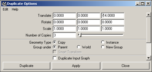 Рис. 19. Настройка параметров окна Duplicate для смещения по оси Z