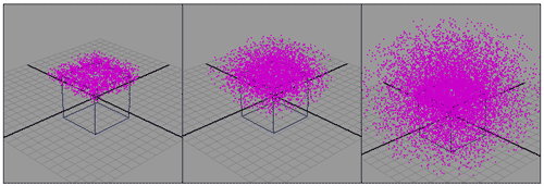 Рис. 18. Вид частиц в некоторых кадрах анимации при всенаправленном испускании