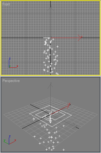 Рис. 1. Частицы типа PFSource и генерирующий их эмиттер