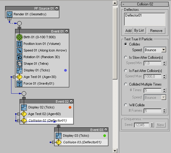 Рис. 16. Настройка столкновения частиц с отражателем