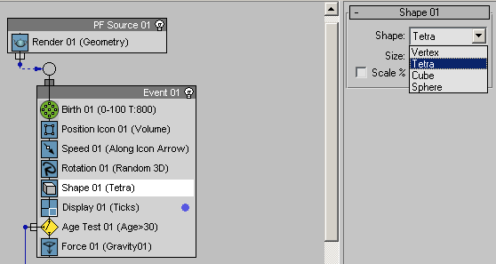 Рис. 19. Изменение вида частиц при визуализации через оператор Shape