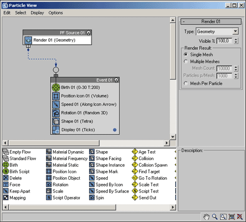 Рис. 4. Первоначальный вид окна ParticleView после создания системы частиц
