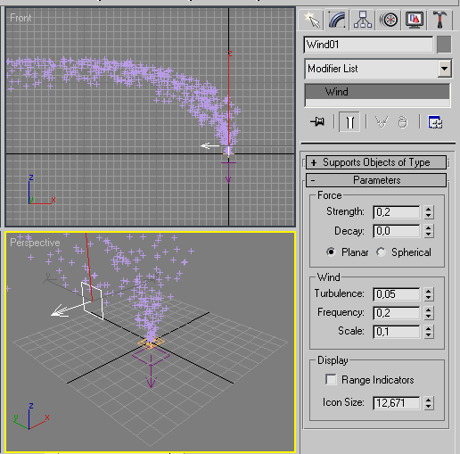 Рис. 45. Настройка воздействия ветра