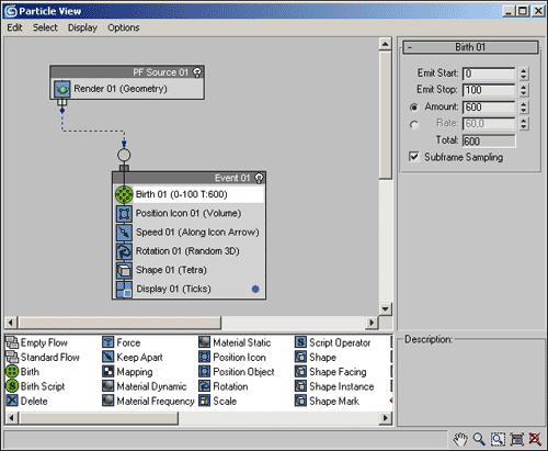 Рис. 5. Настройка параметров оператора Birth 01