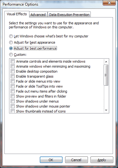 Рис. 8. Окно Performance Options
