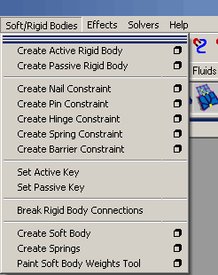 Рис. 1. Меню Soft/RigidBodies