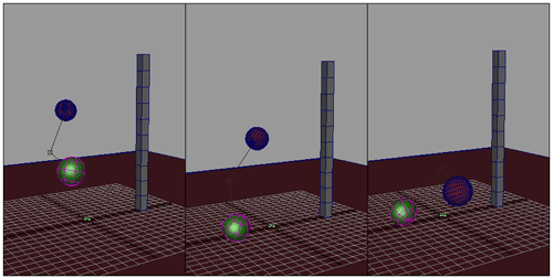 Рис. 12. Вид падающих шаров в некоторых кадрах анимации
