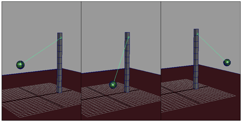 Рис. 9. Вид раскачивающейся сферы в некоторых кадрах анимации