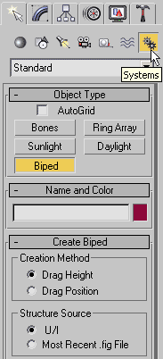 Рис. 1. Категория Systems с активированным типом объектов Biped