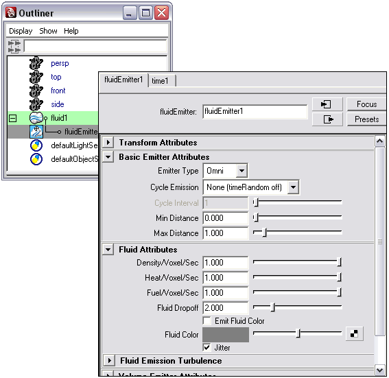 Рис. 5. Базовые параметры эмиттера флюидов