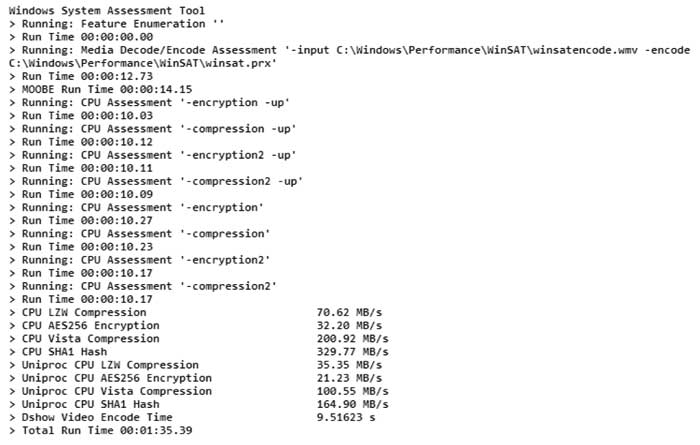 Рис. 3. Выполнение теста процессора
